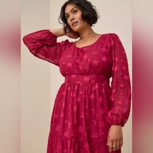 ⚘️ Torrid Red Ruched Midi Sundress with Bishop Sleeves